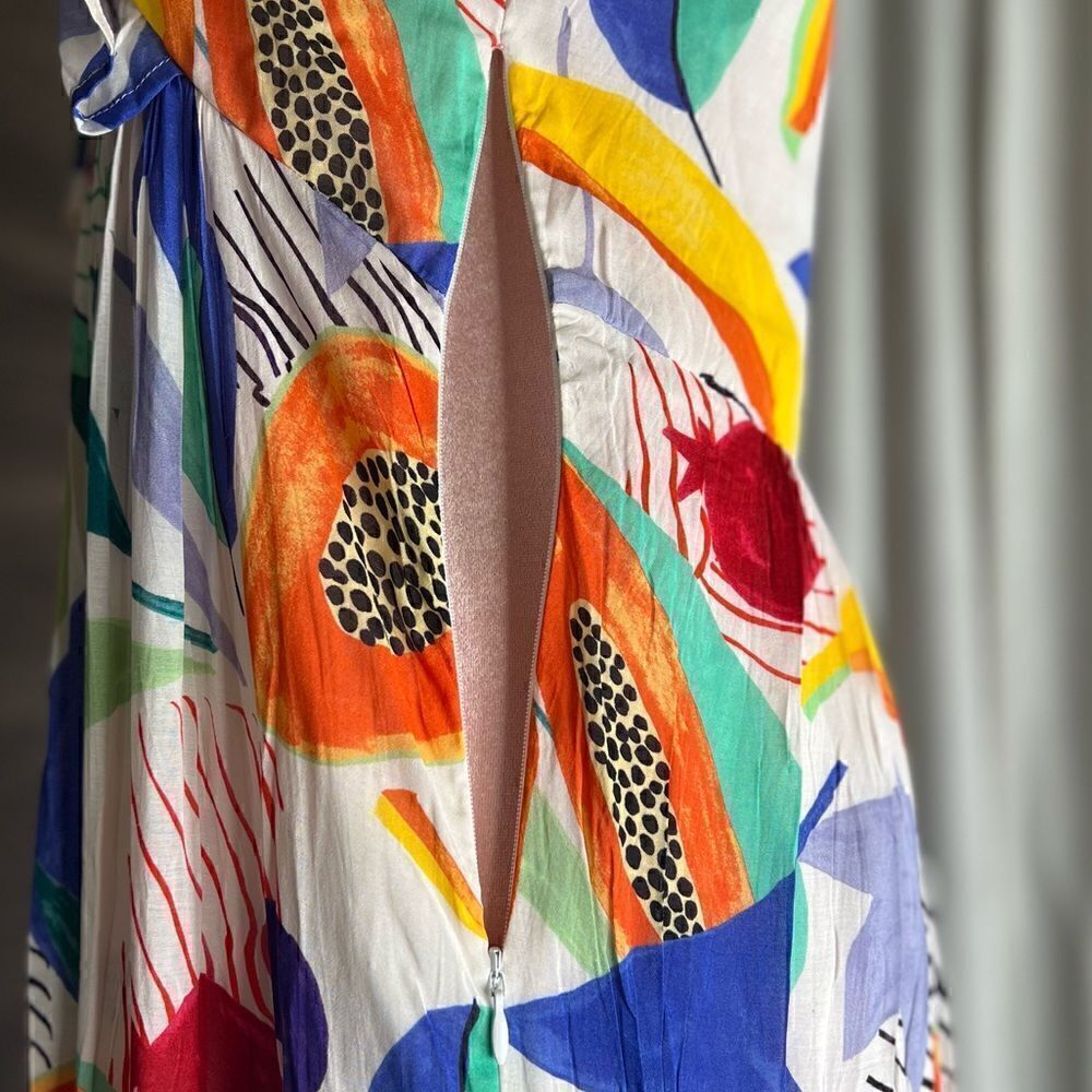 OLIPHANT Ruffle V-Neck Maxi in Papaya Yellow, Silk Blend. Vibrant! Size XS. NWT! - Picture 13 of 16